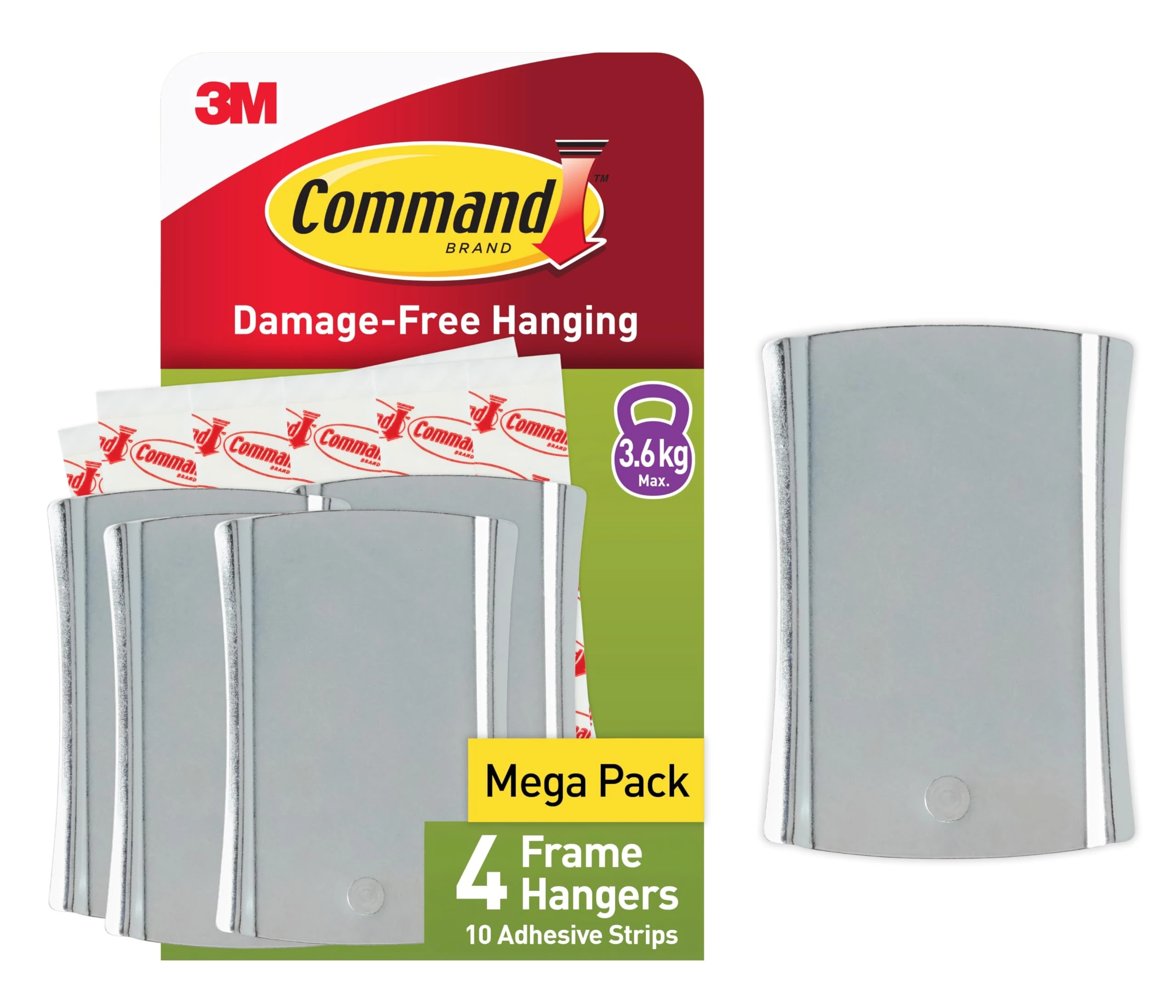 Command Jumbo Universal Sticky Nail, 4 Hooks 10 Adhesive Strips - Ideal to Hang Sawtooth, D-Ring or Wire-Suspended Frames Damage Free