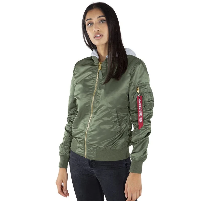 Alpha Industries Women's MA-1 Hooded Bomber Jacket for Ladies, Sage-Green, XS