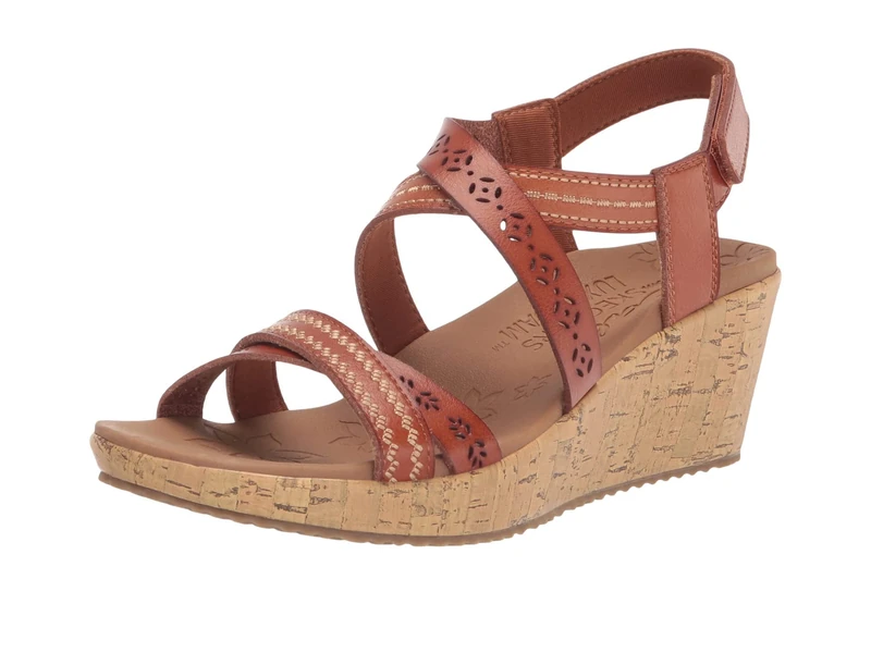 Skechers Women's Cork Wedge Sandal, Luggage, 8