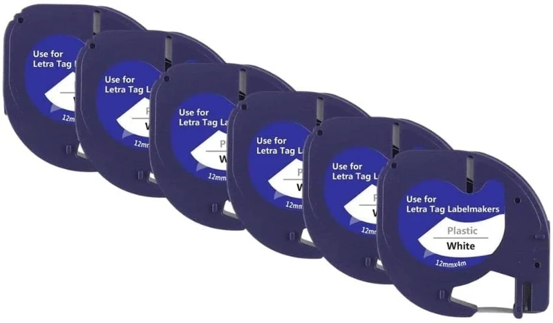 OFITURIA® Label Tape for Letratag Replacement Compatible Plastic 12 x 4 mm Prints Black on White Background LT-100H 100 Units