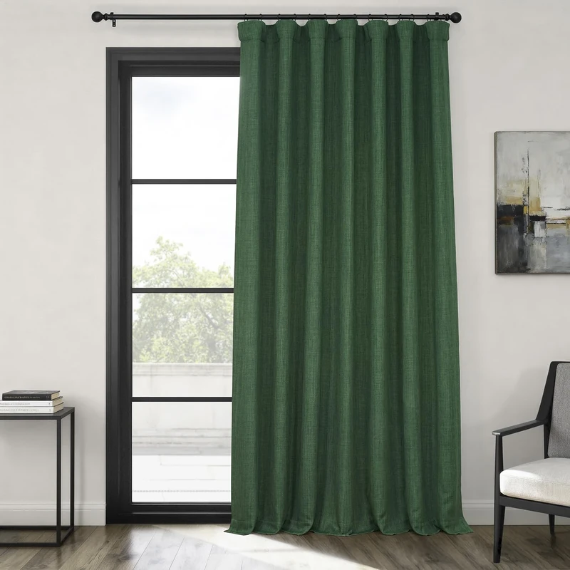 HPD Half Price Drapes Faux Linen Extra Wide Curtains for Bedroom 100 X 84 (1 Panel), BOCH-LN21327-84-DW, Key Green