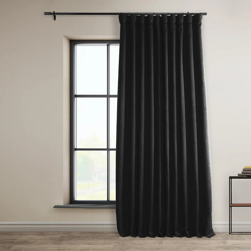 HPD Half Price Drapes Faux Linen Textured Room Darkening Curtains for Bedroom 84 Inches Long (1 Panel), 100W X 84L Extra Wide Curtains for Living Room Home Decor, Essential Black