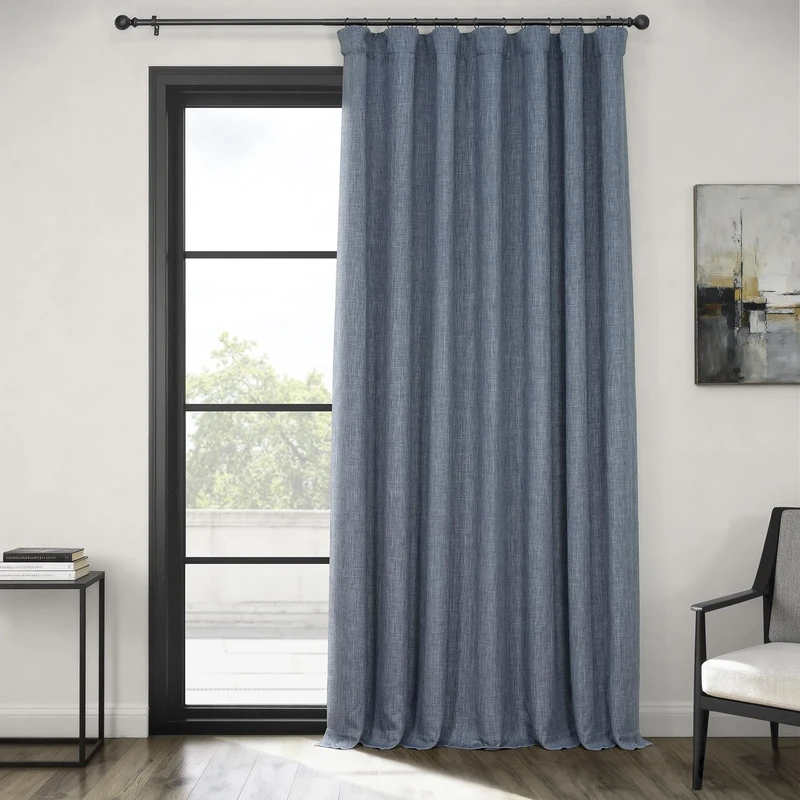 HPD Half Price Drapes Faux Linen Textured Room Darkening Curtains for Bedroom 108 Inches Long (1 Panel), 100W X 108L Extra Wide Curtains for Living Room Home Decor, Reverie Blue