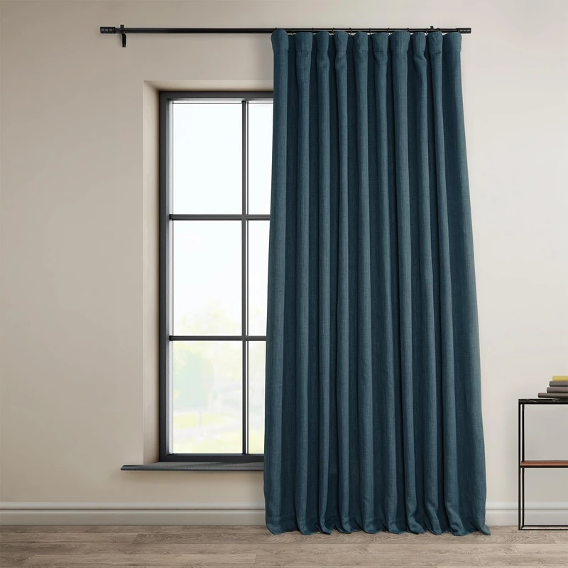 HPD Half Price Drapes Faux Linen Textured Room Darkening Curtains for Bedroom 96 Inches Long (1 Panel), 100W X 96L Extra Wide Curtains for Living Room Home Decor, Story Blue