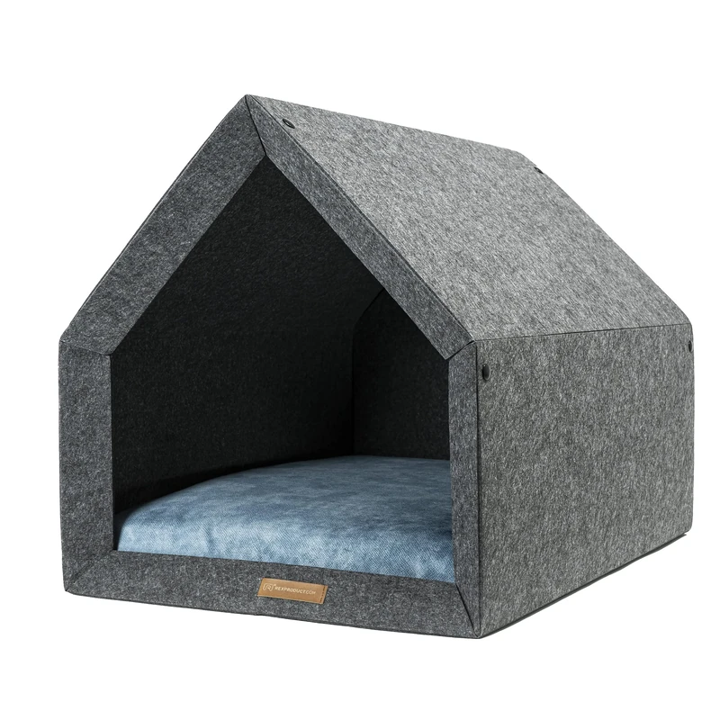 R exproduct PetHome Dog Kennel Pet House Made of Eco-PET Fabric Scratch-Resistant Dark Grey and Blue S (60 x 42 x 43 cm)