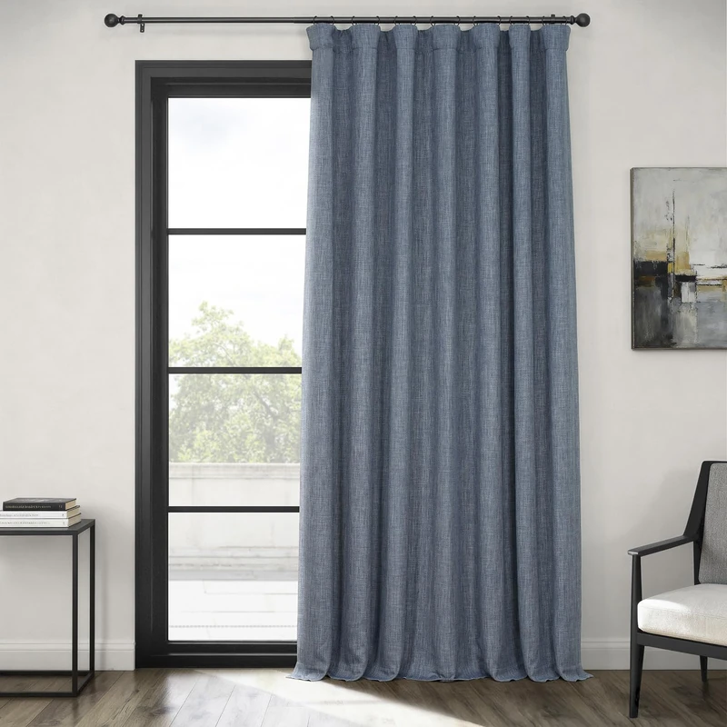HPD Half Price Drapes Extra Wide Linen Room Darkening Curtain (1 Panel) 100 X 96, BOCH-LN21330-96-DW, Reverie Blue