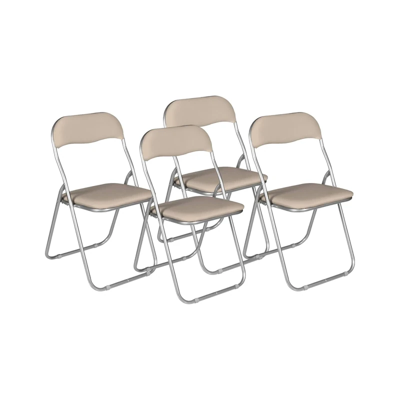 Dmora - Folding chair Marbella, Set of 4 space-saving chairs, Guest chair, Meeting seat in eco-leather, 43x47h80 cm, Beige