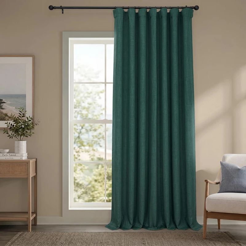 HPD Half Price Drapes - Faux Linen Curtains for Living Room (1 Panel) - 100W X 108L - Extra Wide Textured Room Darkening Curtains for Bedroom 108 Inches Long - Drapes for Home Decor, Focal Green