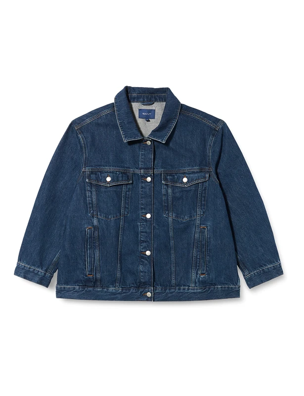 GANT Women's D2. Oversized Denim Jacket, Dark Blue Worn in, S