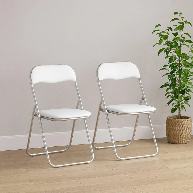 Dmora - Folding chair Marbella, Set of 2 space-saving chairs, Guest chair, Meeting seat in eco-leather, 43x47h80 cm, White