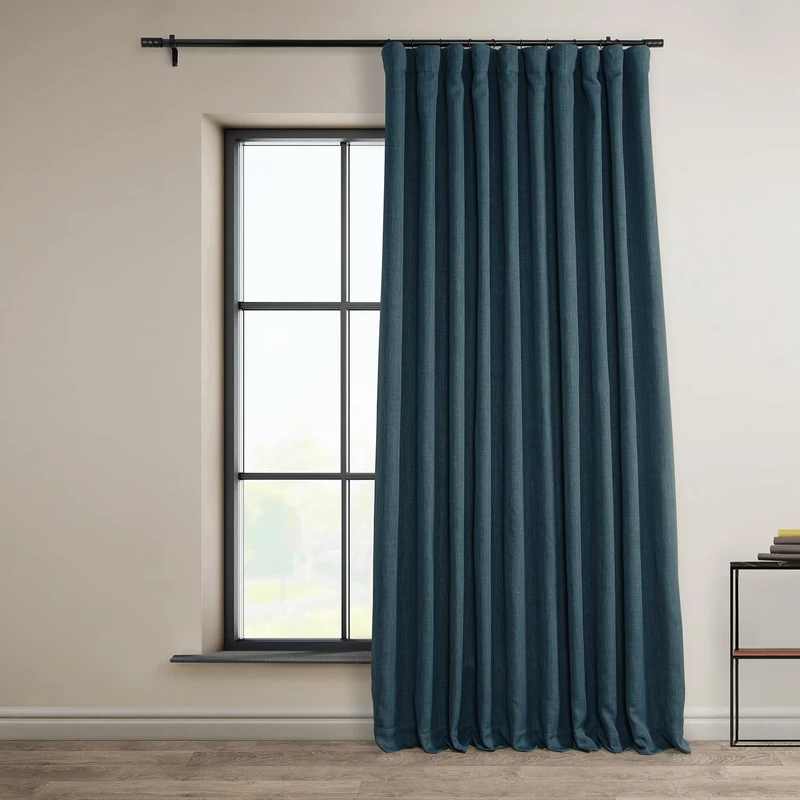 HPD Half Price Drapes Extra Wide Linen Room Darkening Curtain (1 Panel) 100 X 108, BOCH-LN21331-108-DW, Story Blue