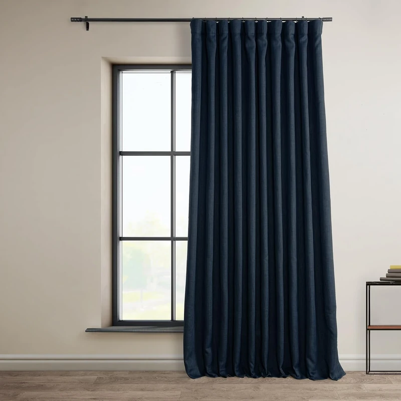 HPD Half Price Drapes Faux Linen Textured Room Darkening Curtains for Bedroom 108 Inches Long (1 Panel), 100W X 108L Extra Wide Curtains for Living Room Home Decor, Nightfall Navy