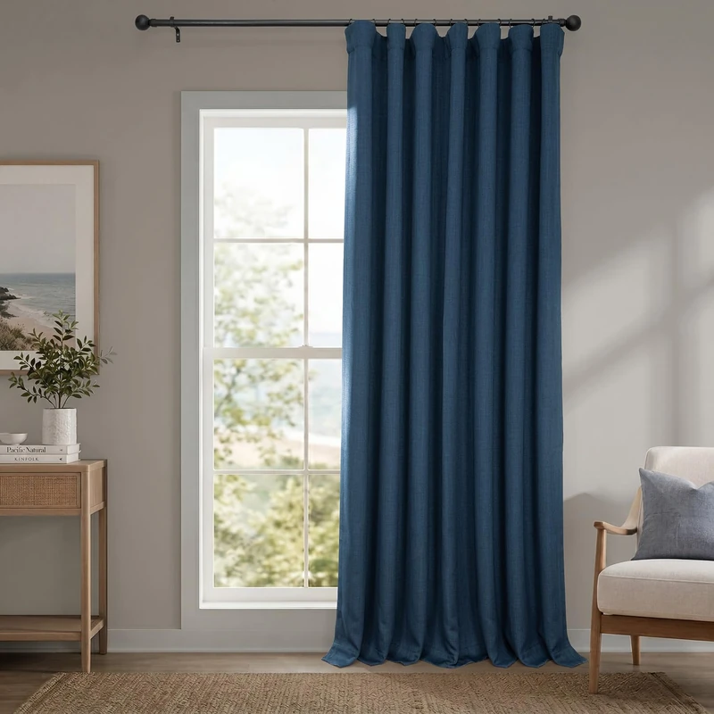 HPD Half Price Drapes Faux Linen Textured Room Darkening Curtains for Bedroom 84 Inches Long (1 Panel), 100W X 84L Extra Wide Curtains for Living Room Home Decor, Nightfall Navy