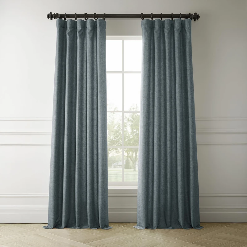 HPD Half Price Drapes Italian Linen Curtains for Bedroom & Living Room 120 Inches Long Room Darkening Curtains (1 Panel), 50W X 120L, Sweden Blue