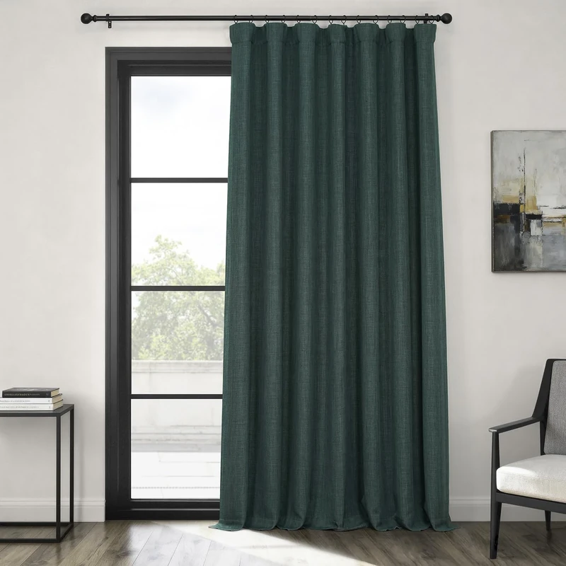 HPD Half Price Drapes Faux Linen Room Darkening Curtains - 96 Inches Long Extra Wide Luxury Linen Curtains for Bedroom & Living Room (1 Panel), 100W X 96L, Focal Green