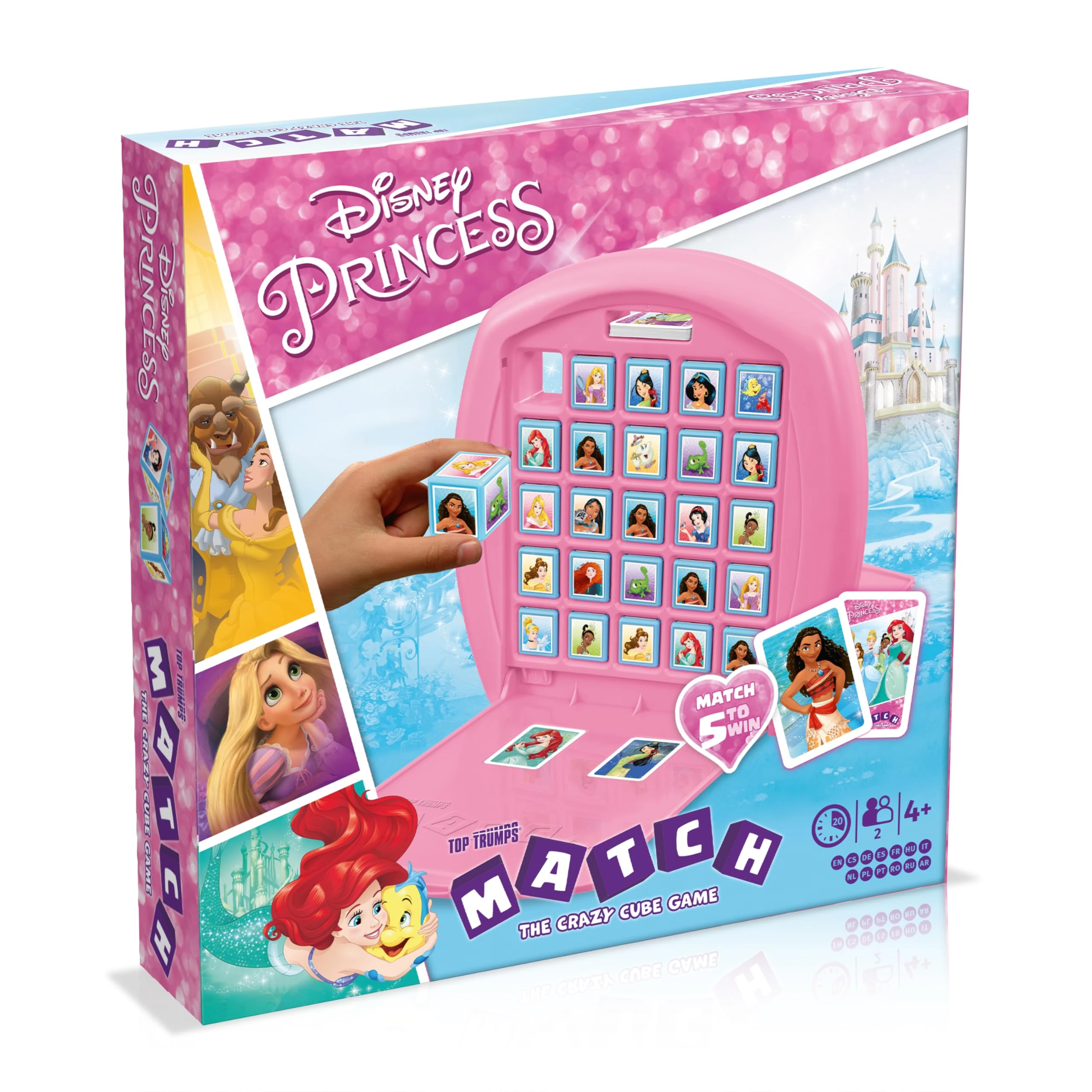 Winning Moves Top Trumps Match Disney Princess Board Game Multilingual, Play with Cinderella, Snow White and Merida, 2 player family travel game for ages 4+, gift for kids