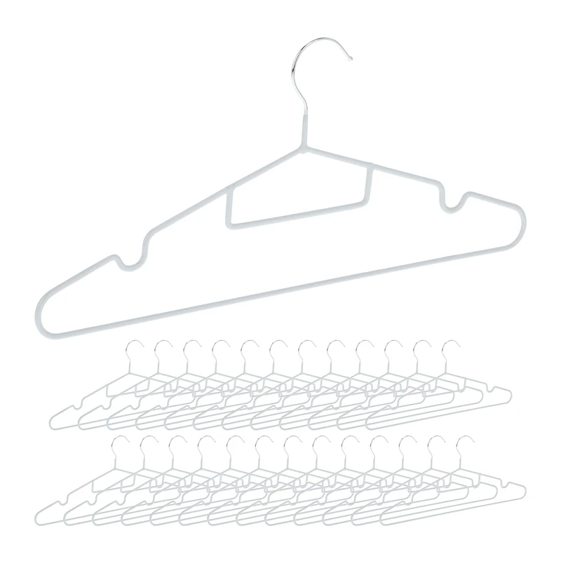 Relaxdays Coat Hanger, Set of 24, Non-slip Rubberised Surface, Tie Bar, Notches, Narrow, Space Saving, Light Grey, Iron, 18 x 40.5 x 0.5 cm