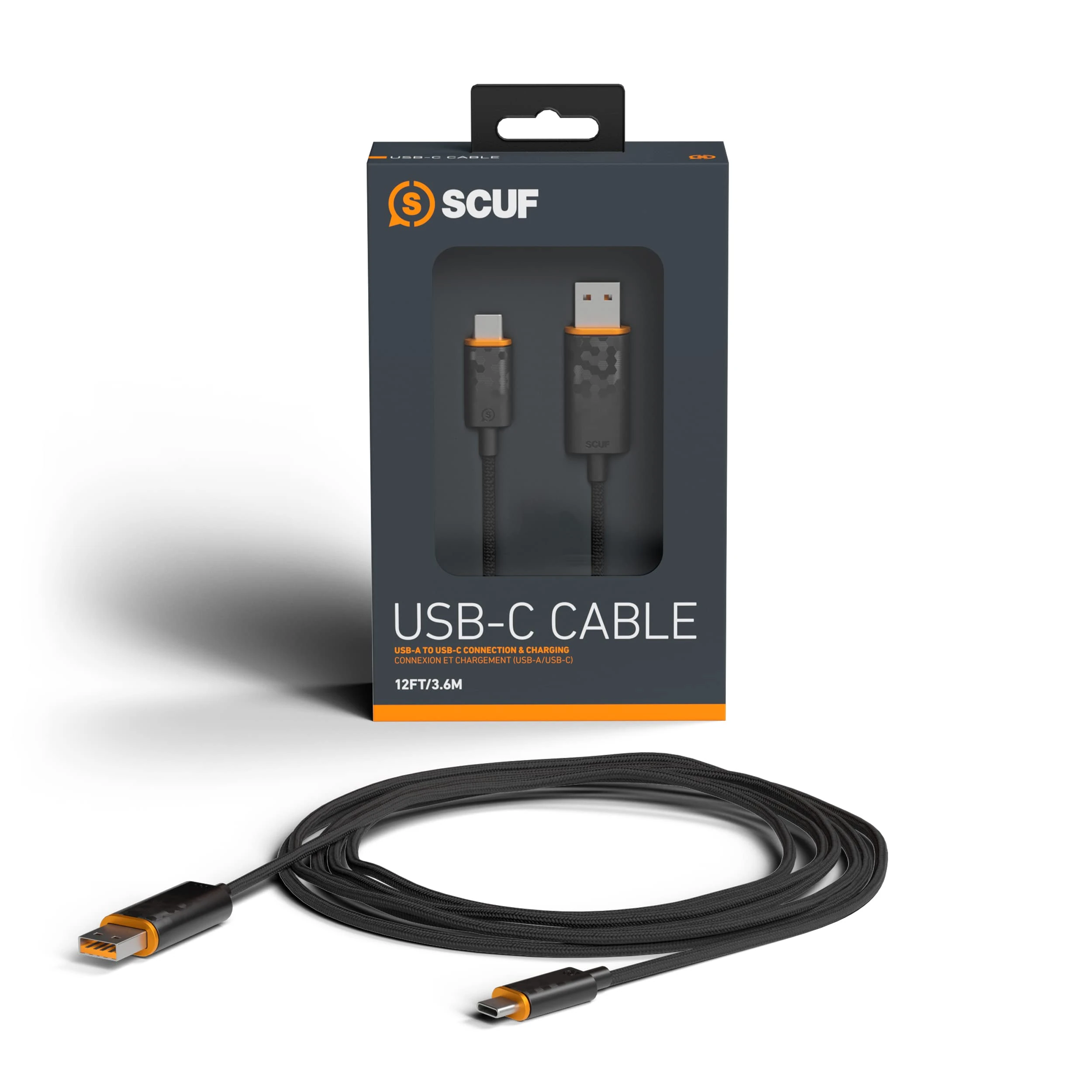 SCUF Braided USB-C Cable – 6 feet / 2 Meters USB Type C Connection and Charging for Xbox Controllers, PS5 Controllers, and Smart Phones - Black