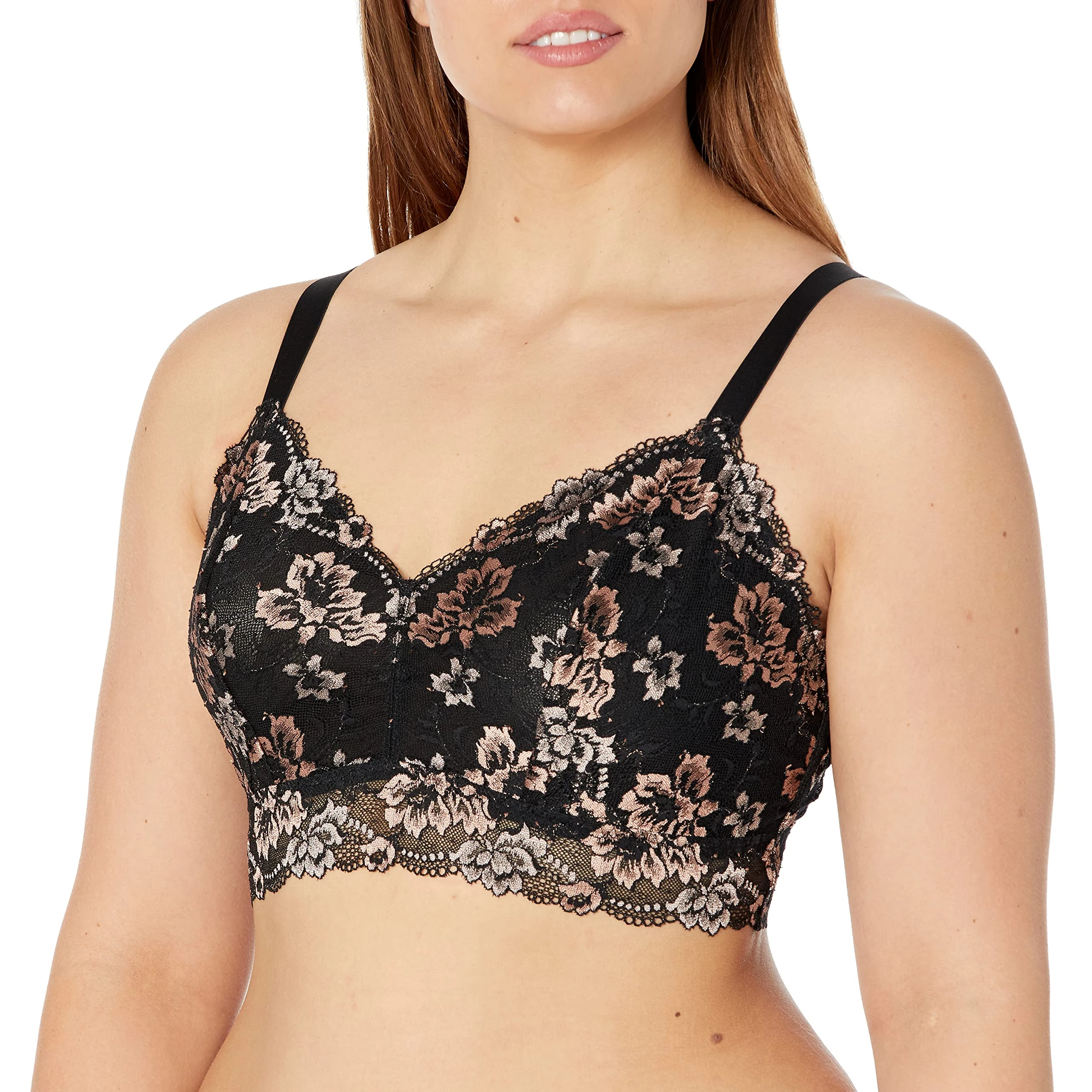 Cosabella Women's Savona Extended Longline Bralette Bra, Black/Mandorla, 2X US