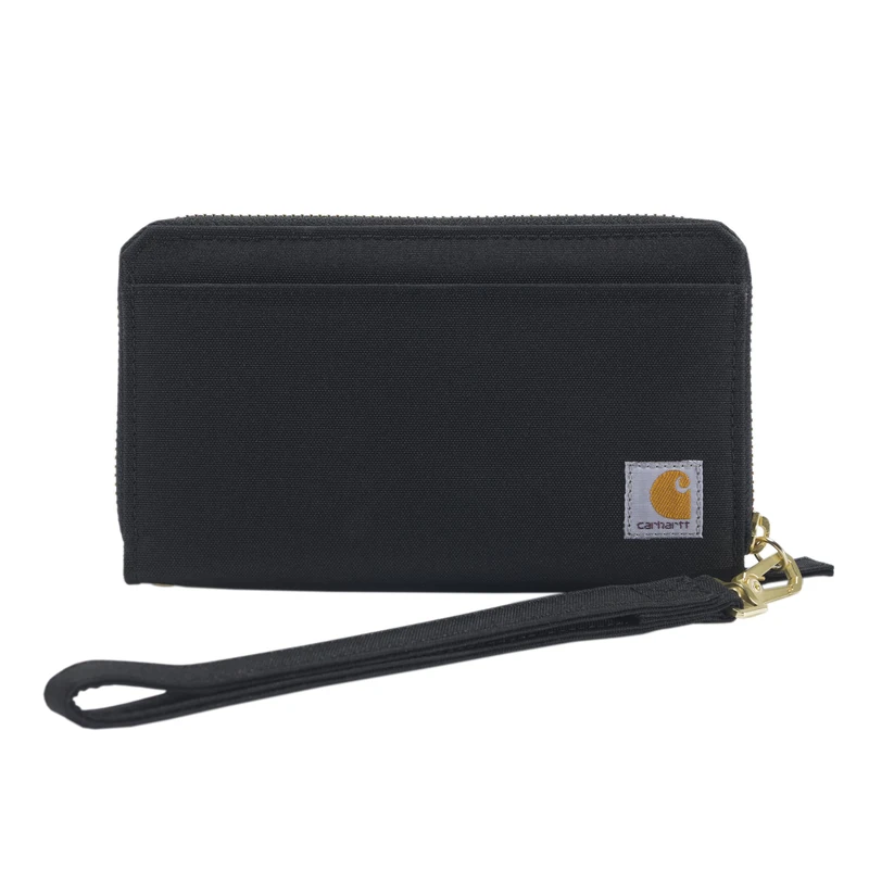 Carhartt Women's Rugged Canvas Wallets, Available in Multiple Styles & Colors, Nylon Duck Lay-Flat Clutch (Black), One Size