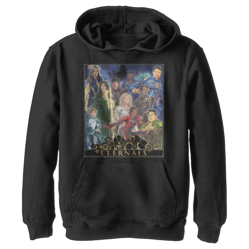 Marvel Boys' Eternals Gold Frame Poster Hoodie, Black, M