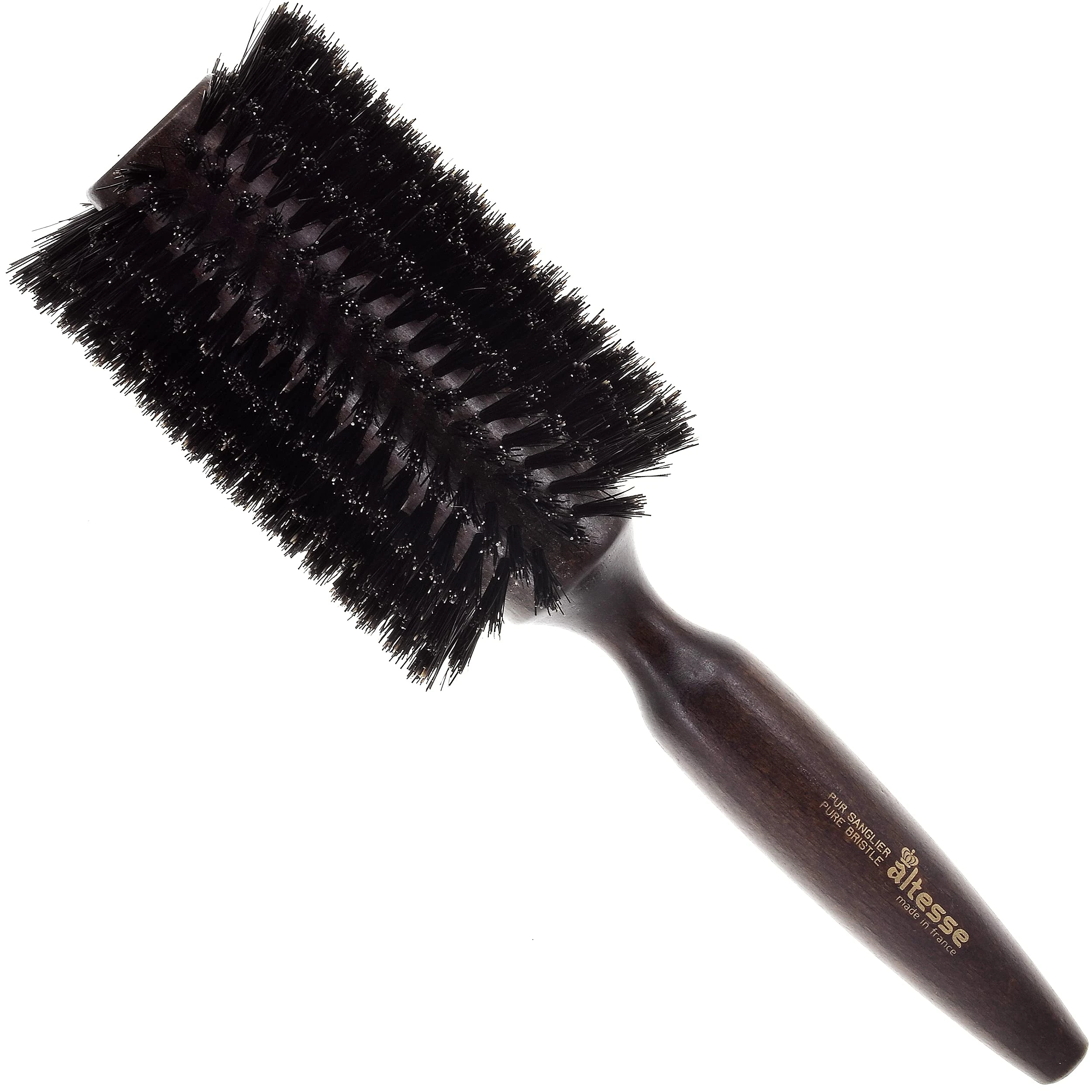 Altesse 2418P Boar Bristle Round Brush for Blow Drying (70mm) Extra Large Dark Beechwood Handle 18 Rows Boar Bristle Hair Brush Round Hair Brush for Women Long Hair of All Types. Handmade in France