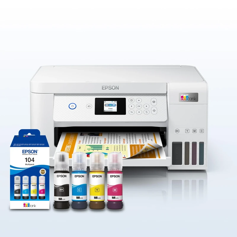 Epson EcoTank ET-2856 Print/Scan/Copy Wi-Fi Printer, White with Additional Ink Multipack
