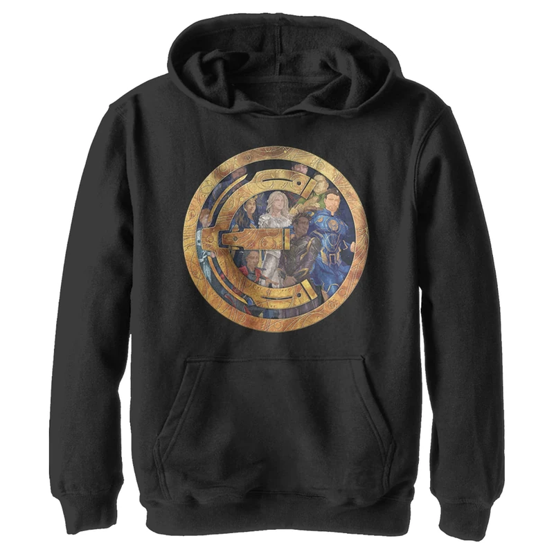 Marvel Boy's Eternals Badge Group Shot Hoodie, Black, XL
