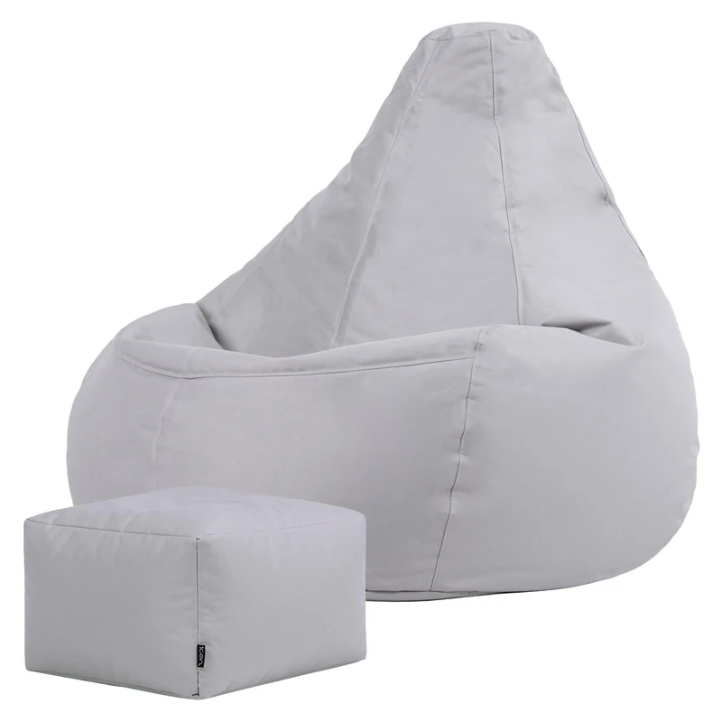 Bean Bag Bazaar Dalton Gaming Bean Bag and Footstool, Grey, Water Resistant Fabric, Large Outdoor Beanbag with Filling Included, Gaming Chair, Outdoor Seating, Garden Furniture