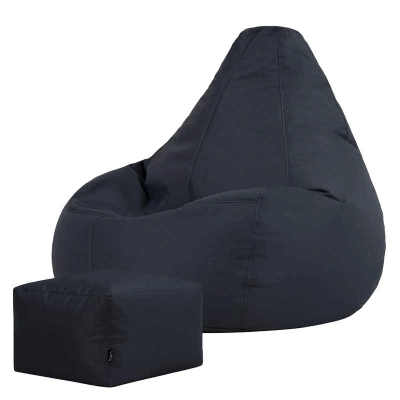 Bean Bag Bazaar Dalton Gaming Bean Bag and Footstool, Charcoal Grey, Water Resistant Fabric, Large Outdoor Beanbag with Filling Included, Gaming Chair, Outdoor Seating, Garden Furniture