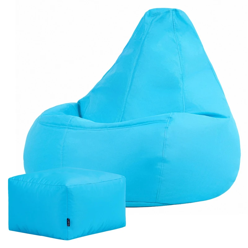 Bean Bag Bazaar Dalton Gaming Bean Bag and Footstool, Aqua Blue, Water Resistant Fabric, Large Outdoor Beanbag with Filling Included, Gaming Chair, Outdoor Seating, Garden Furniture