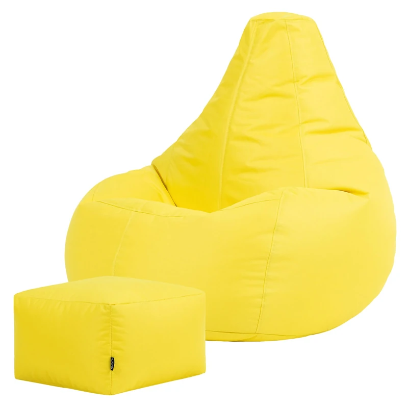 Bean Bag Bazaar Dalton Gaming Bean Bag and Footstool, Yellow, Water Resistant Fabric, Large Outdoor Beanbag with Filling Included, Gaming Chair, Outdoor Seating, Garden Furniture