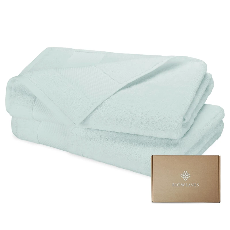 BIOWEAVES 100% Organic Cotton 700 GSM Plush Bath Towels 30" x 58" GOTS Certified - Seafoam, Pack of 2