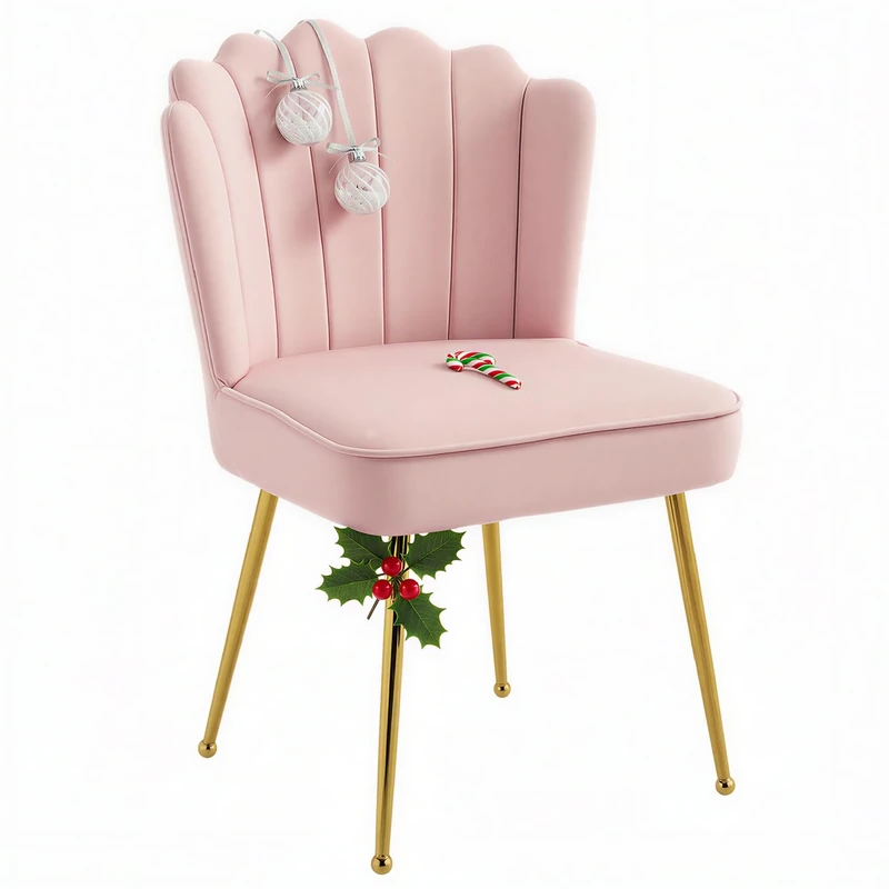 HOMCOM Shell Luxe Velvet Accent Chair with Gold-tone Metal Legs, Modern Vanity Chair for Living Room, Bedroom, Home Office, Pink