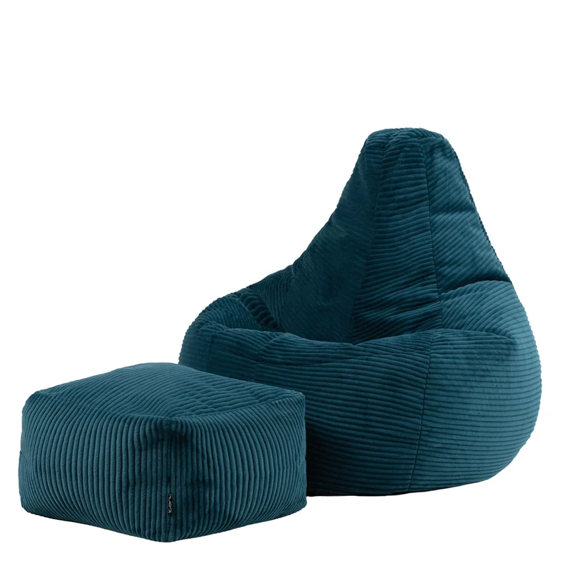 icon Dalton Cord Bean Bag Chair with Footstool, Teal Green, Large Adult Bean Bag with Filling Included, Comfy Chair, Living Room Furniture, Bedroom Furniture