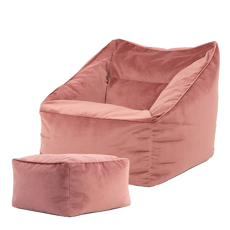 icon Natalia Velvet Bean Bag Chair with Footstool, Dusk Pink, Large Adult Bean Bag with Filling Included, Accent Chair, Armchair, Living Room Furniture, Bedroom Furniture
