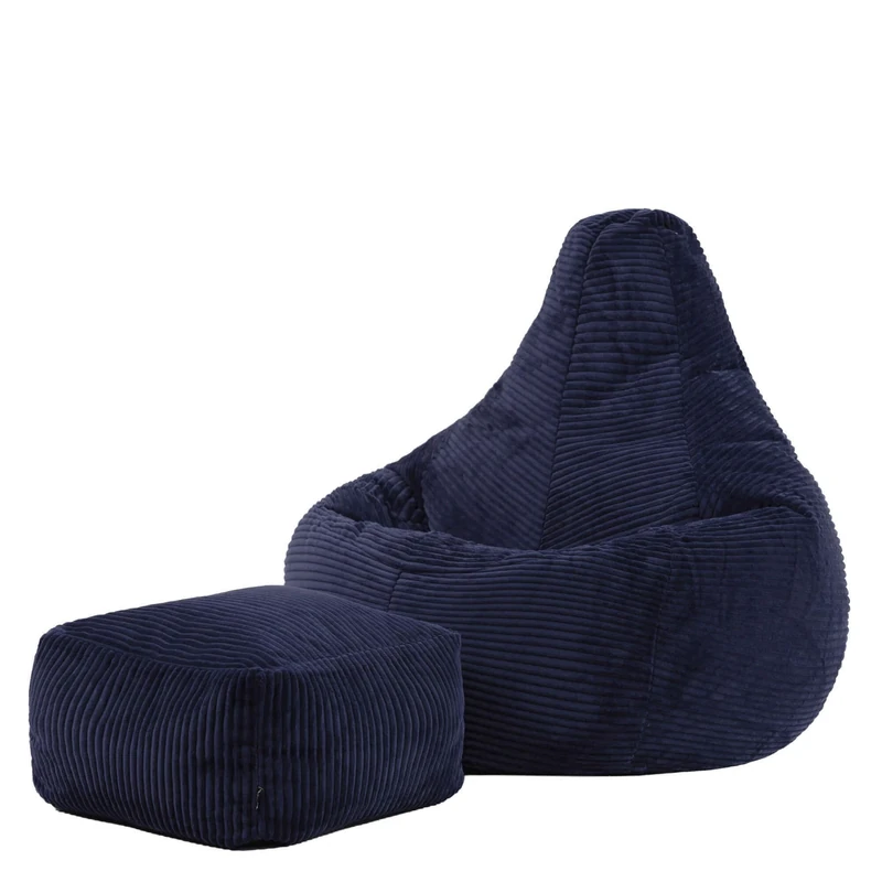 icon Dalton Cord Bean Bag Chair with Footstool, Navy Blue, Large Adult Bean Bag with Filling Included, Comfy Chair, Living Room Furniture, Bedroom Furniture