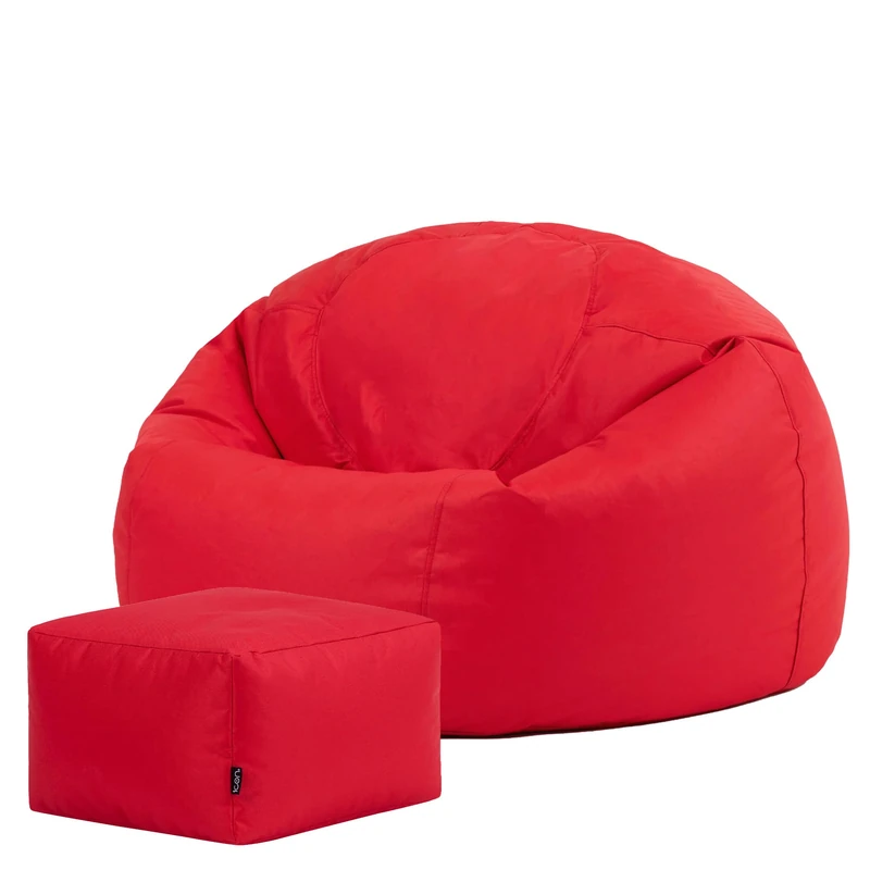 Bean Bag Bazaar Kingston Outdoor Beanbag and Footstool, Red, Water Resistant Fabric, Large Bean Bag with Filling Included, Floor Chair, Garden Chair, Outdoor Seating, Garden Furniture