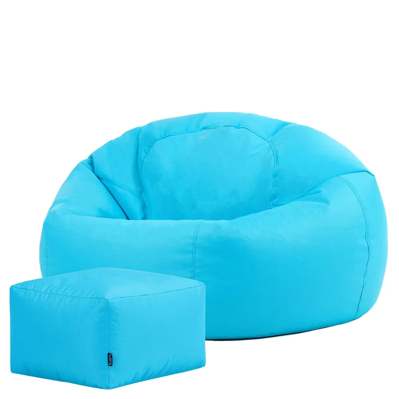 Bean Bag Bazaar Kingston Outdoor Beanbag and Footstool, Aqua Blue, Water Resistant Fabric, Large Bean Bag with Filling Included, Floor Chair, Garden Chair, Outdoor Seating, Garden Furniture