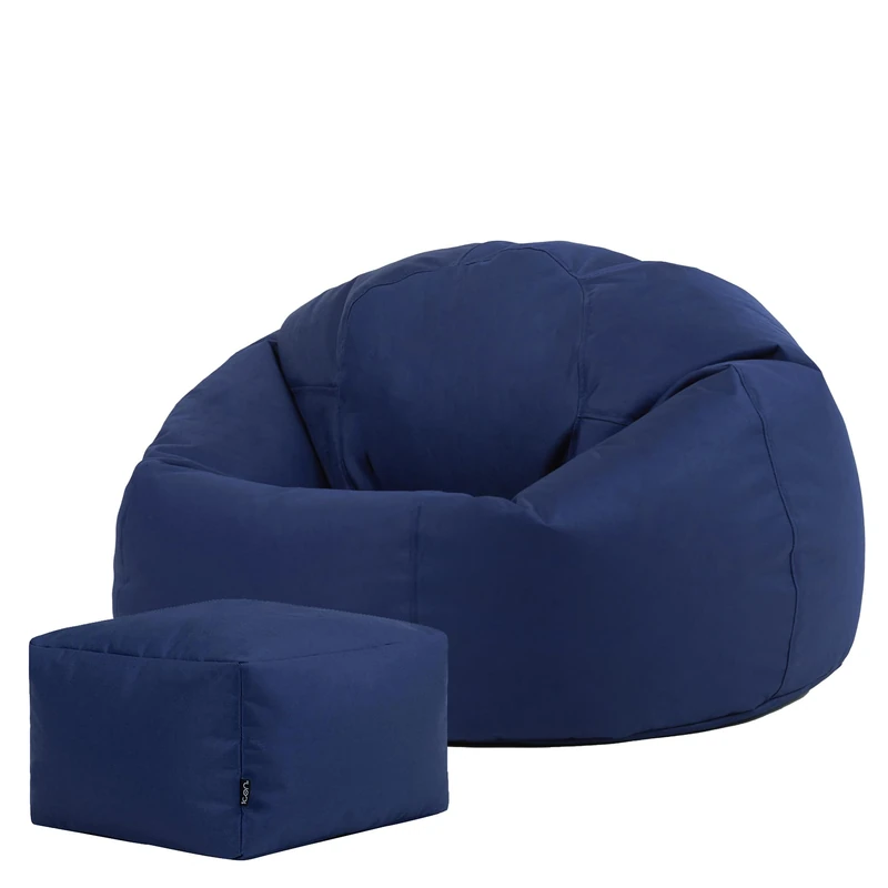 Bean Bag Bazaar Kingston Outdoor Beanbag and Footstool, Navy Blue, Water Resistant Fabric, Large Bean Bag with Filling Included, Floor Chair, Garden Chair, Outdoor Seating, Garden Furniture - Image 1