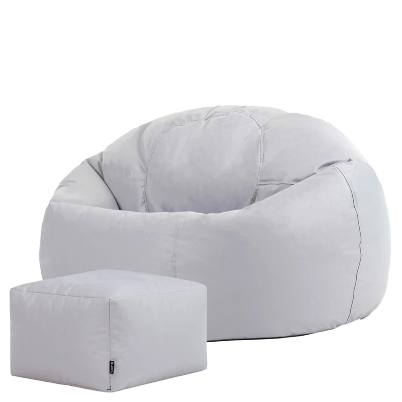 Bean Bag Bazaar Kingston Outdoor Beanbag and Footstool, Grey, Water Resistant Fabric, Large Bean Bag with Filling Included, Floor Chair, Garden Chair, Outdoor Seating, Garden Furniture