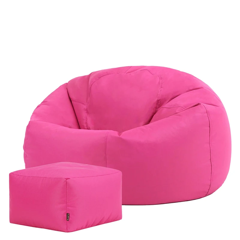 Bean Bag Bazaar Kingston Outdoor Beanbag and Footstool, Pink, Water Resistant Fabric, Large Bean Bag with Filling Included, Floor Chair, Garden Chair, Outdoor Seating, Garden Furniture