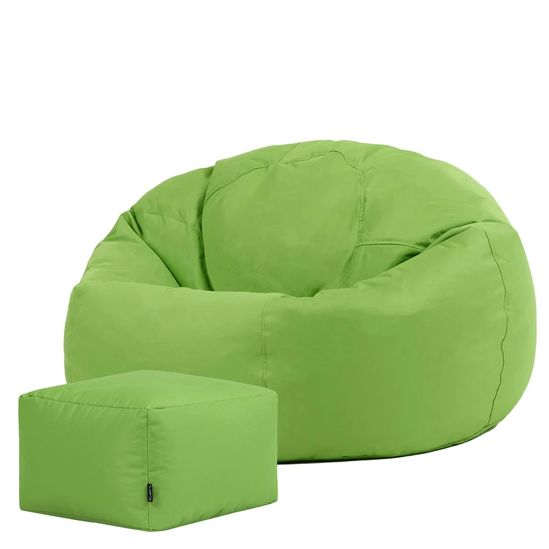 Bean Bag Bazaar Kingston Outdoor Beanbag and Footstool, Lime Green, Water Resistant Fabric, Large Bean Bag with Filling Included, Floor Chair, Garden Chair, Outdoor Seating, Garden Furniture