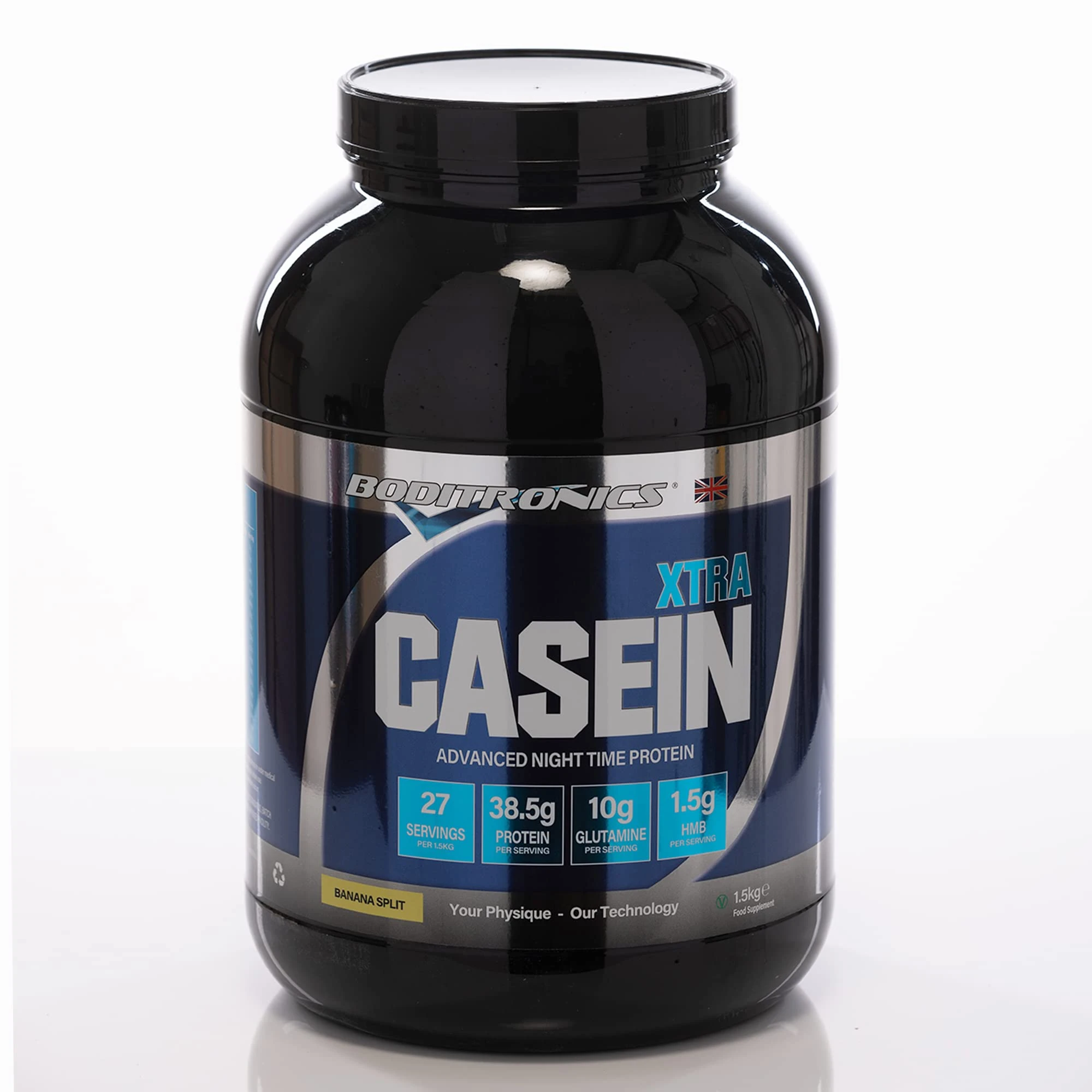 Boditronics 1.5 kg Casein Xtra Slow Release Protein Powder with Contains Micellar Casein Supplement, Amino Acids, Glutamine to Stop Muscle Breakdown Protein Shake (Banana Split)