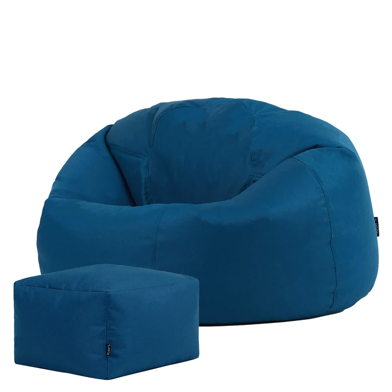 Bean Bag Bazaar Kingston Outdoor Beanbag and Footstool, Teal, Water Resistant Fabric, Large Bean Bag with Filling Included, Floor Chair, Garden Chair, Outdoor Seating, Garden Furniture
