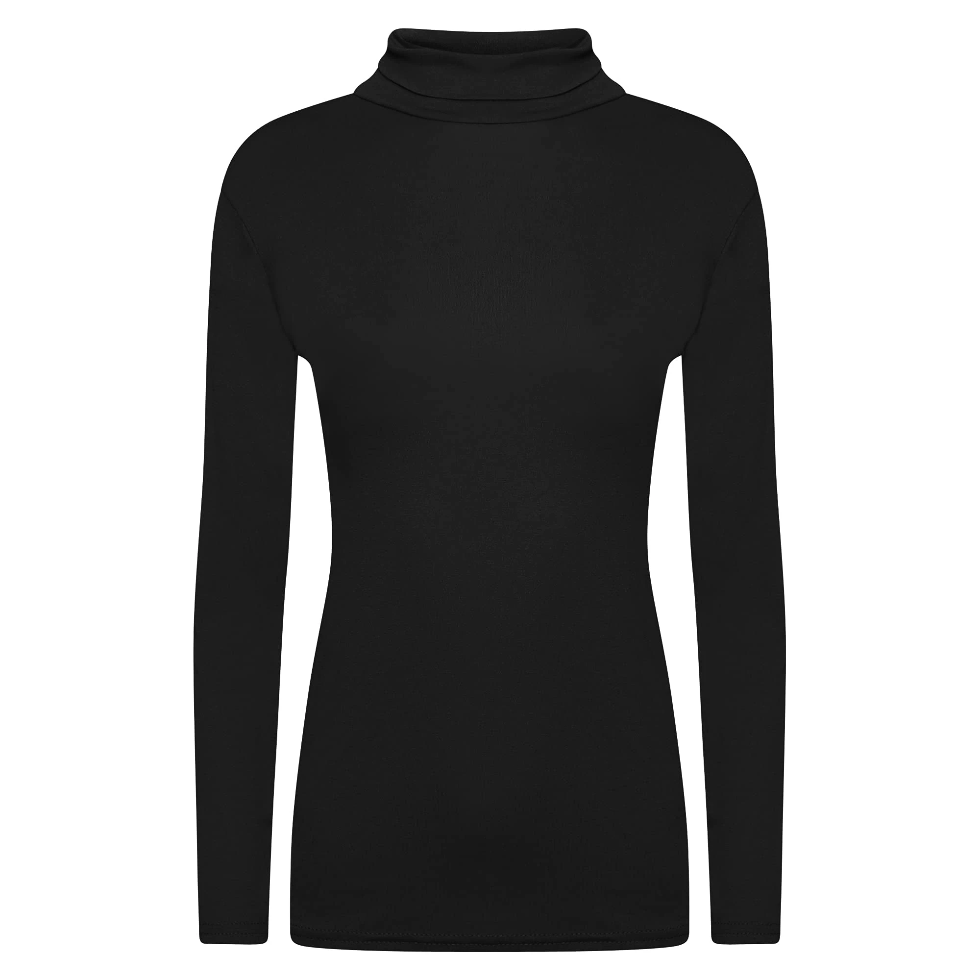 Ladies Womens Polo Neck Roll Neck Turtle Neck Plain Jumper Top Long Sleeve 8-24 (Black, S/M (UK 8 -10))
