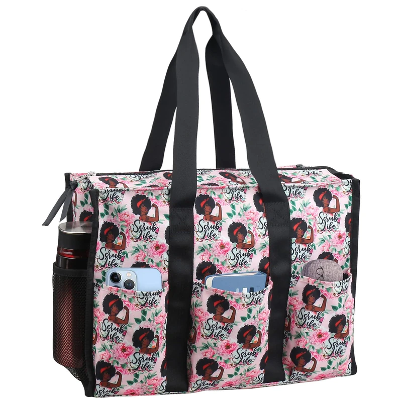 ABAMERICA Nurse Bags for Work Nursing Bag Multiple Pockets Waterproof Organizing Zip Top Clinical Bag for Nursing Students, B05- Nurse Strong Nurse B, Medium (14" L 10" H)