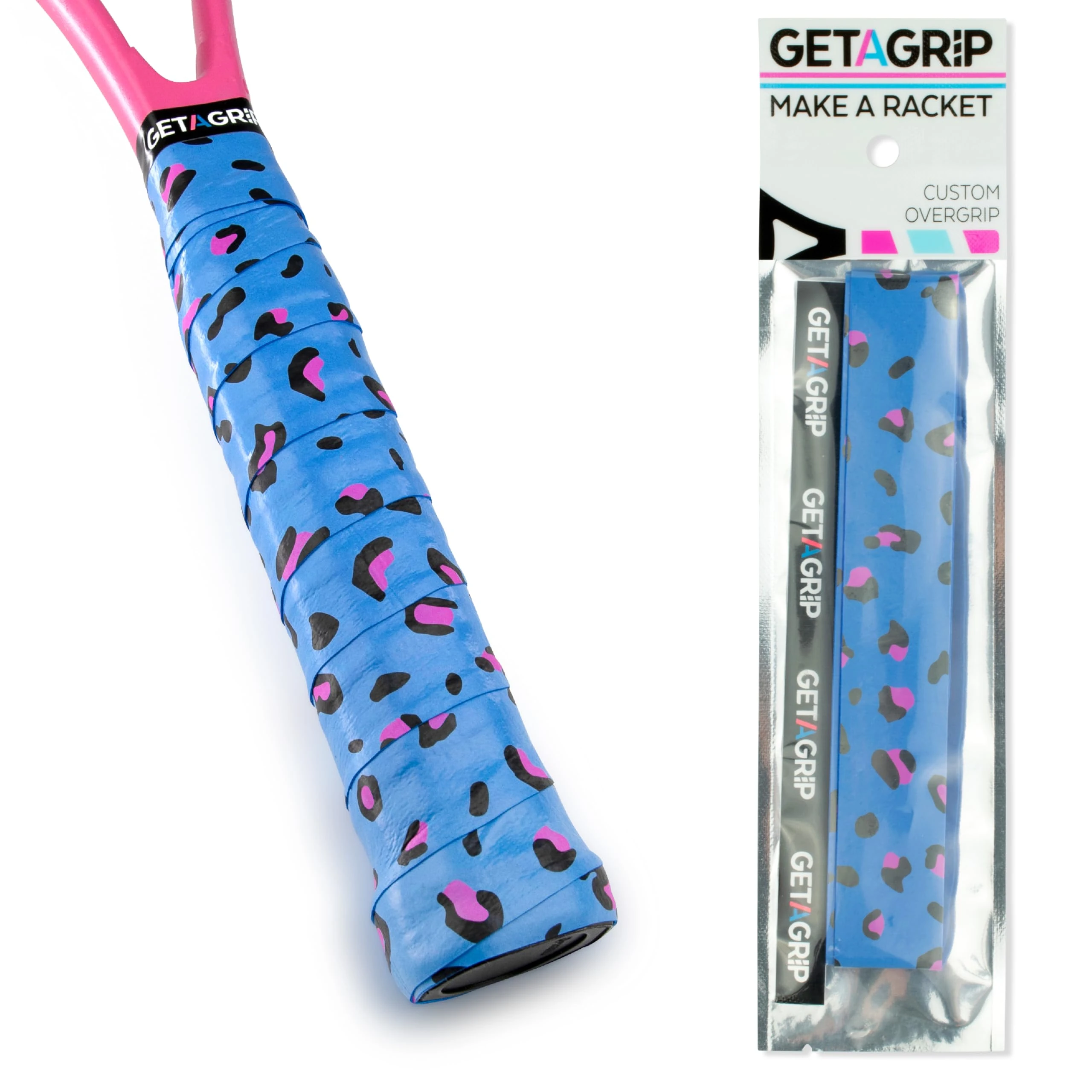 GET A GRIP - Custom Tennis Racket Grip Tape - Anti-Slip/Quick-Drying Tennis Overgrips - Precut Badminton Racket Grip with Finishing Tape - Squash Racket Grip Tapes (Change Your Spots, 1 Grip)