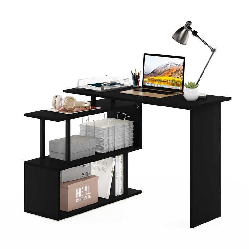 Furinno L-Shape Computer, Writing, Study Desk, Engineered Wood, Americano/Black, 100.1(W) x 72.4(H) x 80(D) cm