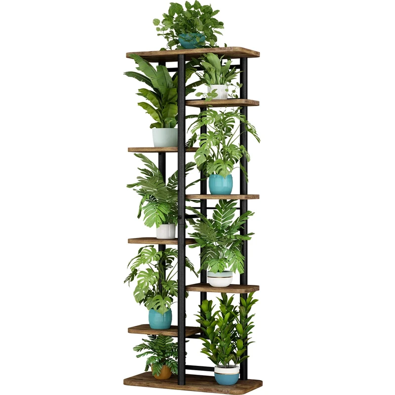 LINZINAR Plant Stand 8 Tier 9 Potted Multiple Flower Pot Holder Shelf Indoor Outdoor Planter Rack Storage Organizer for Patio Garden Corner Balcony Living Room (8 Tier-9 Potted, Black)